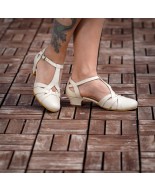 Ivory Genuine Leather Low Heel Vintage Sandals