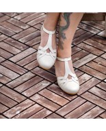 Ivory Genuine Leather Low Heel Vintage Sandals