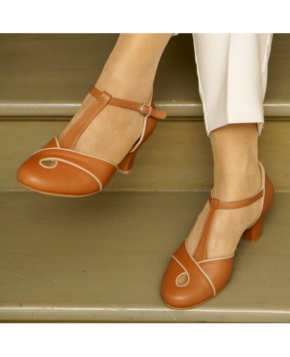 Brown Genuine Leather Vintage Low Heel Sandals