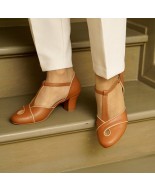 Brown Genuine Leather Vintage Low Heel Sandals