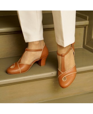 Brown Genuine Leather Vintage Low Heel Sandals