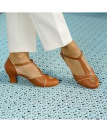 Brown Genuine Leather Vintage Low Heel Sandals