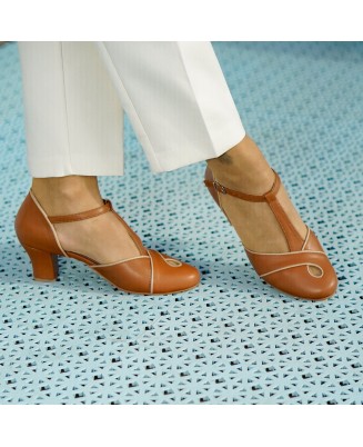 Brown Genuine Leather Vintage Low Heel Sandals