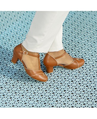 Brown Genuine Leather Vintage Low Heel Sandals