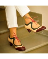 Two-tone genuine leather vintage lace-up shoes