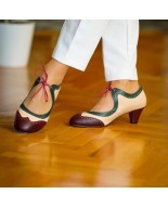 Two-tone genuine leather vintage lace-up shoes