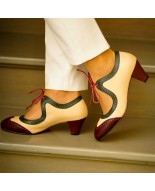 Two-tone genuine leather vintage lace-up shoes