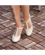 Classic ivory leather vintage T-strap low heels