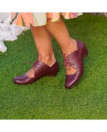 Burgundy leather vintage lace-up low heels
