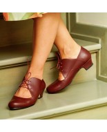 Burgundy leather vintage lace-up low heels