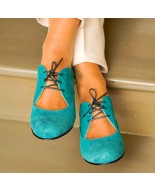 Turquoise leather vintage lace-up low heels