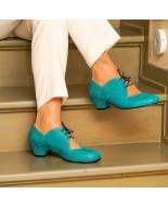 Turquoise leather vintage lace-up low heels