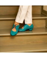 Turquoise leather vintage lace-up low heels