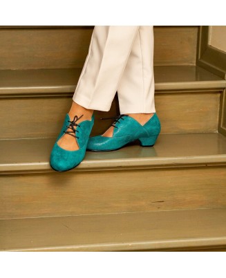 Turquoise leather vintage lace-up low heels