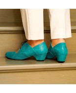 Turquoise leather vintage lace-up low heels