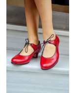 Red leather lace-up low heels