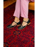 Black Genuine Leather Vintage T-Strap Flats