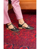 Black Genuine Leather Vintage T-Strap Flats