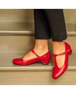 Red leather Mary Jane low heels