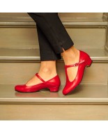 Red leather Mary Jane low heels
