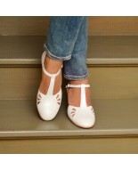 White Genuine Leather Vintage T-Strap Heels