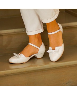 White Genuine Leather Low...