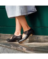 Black leather lace-up high heels