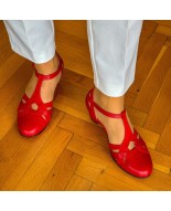Red leather vintage low heels