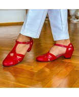 Red leather vintage low heels