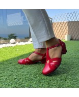 Red leather vintage low heels