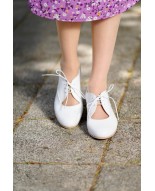 White Genuine Leather Vintage Lace-Up Shoes