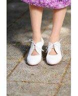 White Genuine Leather Vintage Lace-Up Shoes