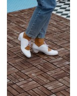 White Genuine Leather Vintage Lace-Up Shoes