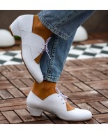 White Genuine Leather Vintage Lace-Up Shoes