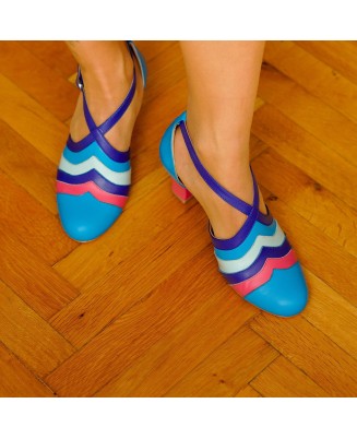 Multicolor Genuine Leather Retro Heels