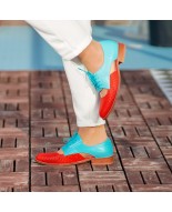 Turquoise & Red Genuine Leather Lace-Up Shoes