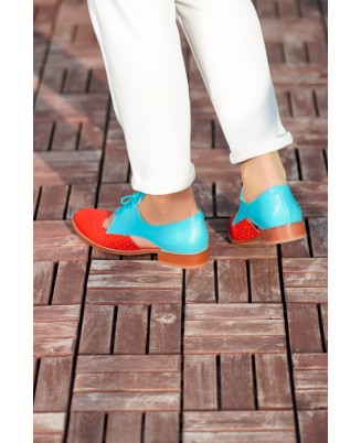 Turquoise & Red Genuine Leather Lace-Up Shoes