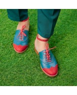 Teal & Red Genuine Leather Lace-Up Shoes