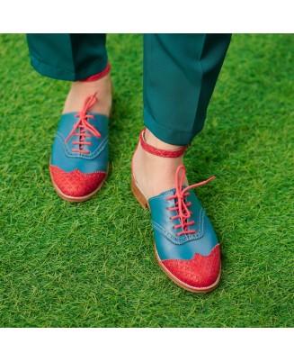 Teal & Red Genuine Leather...