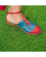 Teal & Red Genuine Leather Lace-Up Shoes