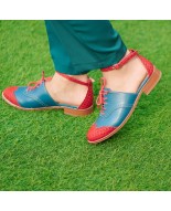 Teal & Red Genuine Leather Lace-Up Shoes