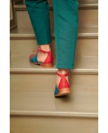 Teal & Red Genuine Leather Lace-Up Shoes