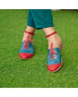 Teal & Red Genuine Leather Lace-Up Shoes