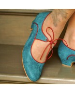 Teal Genuine Leather Lace-Up Shoes with Red Trim