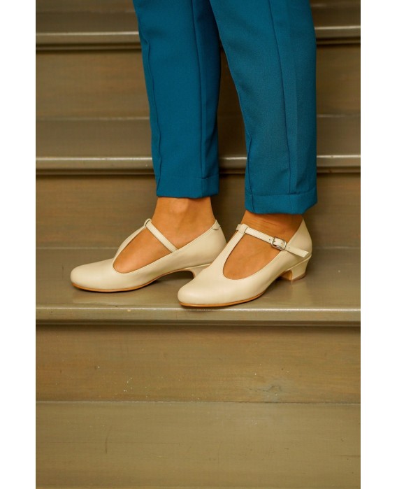 Cream Genuine Leather Mary Jane Shoes