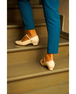 Cream Genuine Leather Mary Jane Shoes