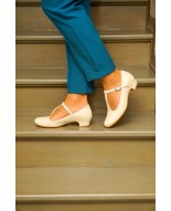 Cream Genuine Leather Mary Jane Shoes